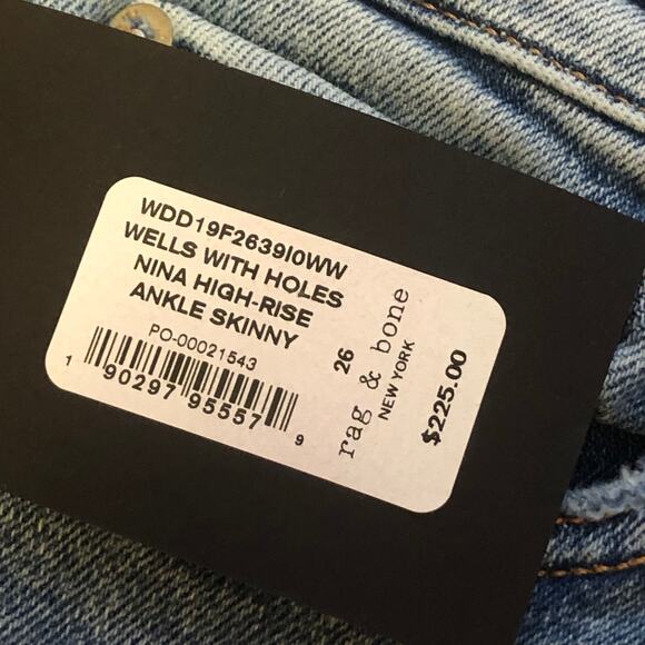 Rag & Bone Nina High Rise Ankle Skinny in Wells with Holes Size 26 - Picture 13 of 13